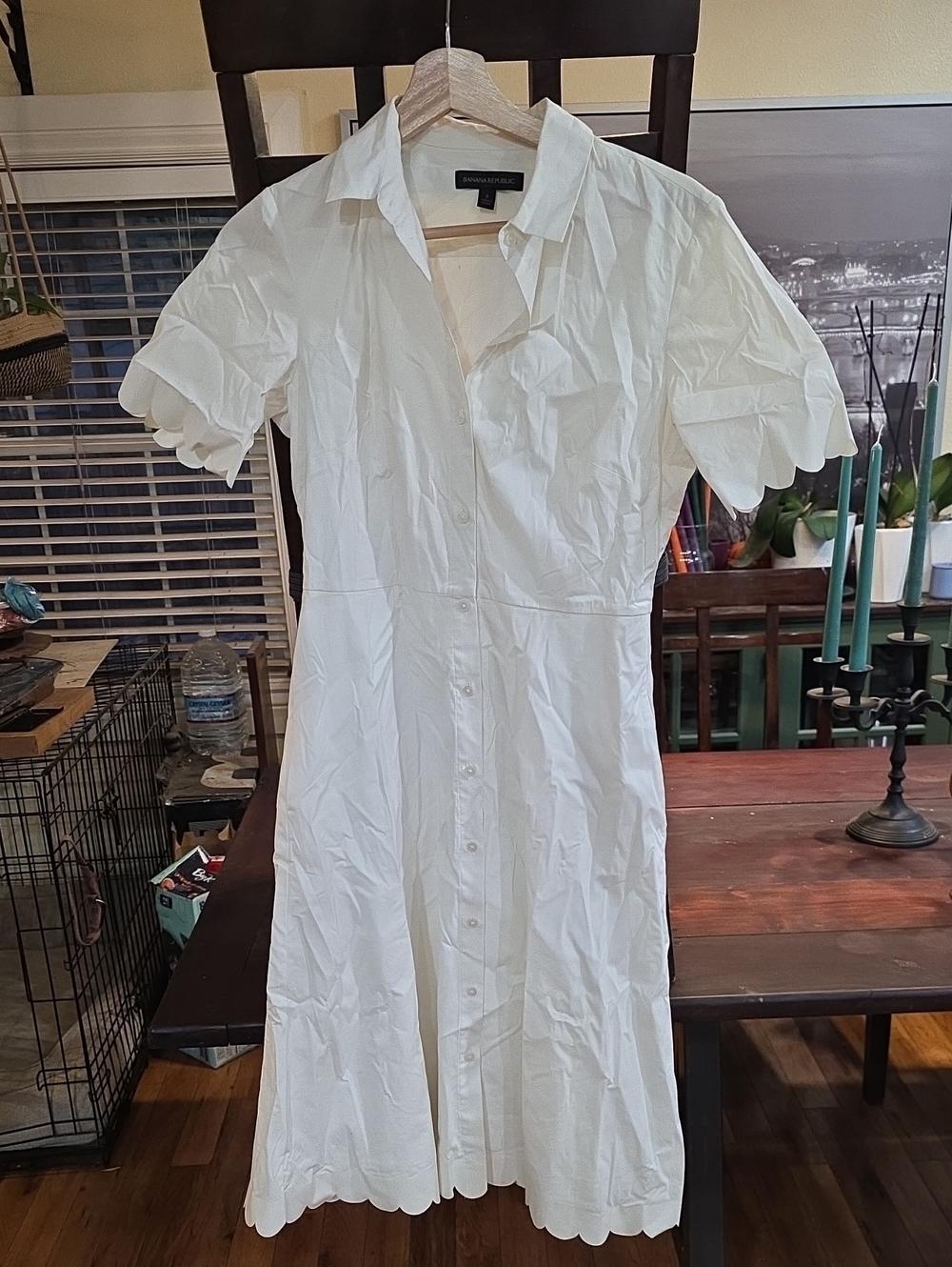 Banana Republic White Scallop-Edge Button Midi Dress